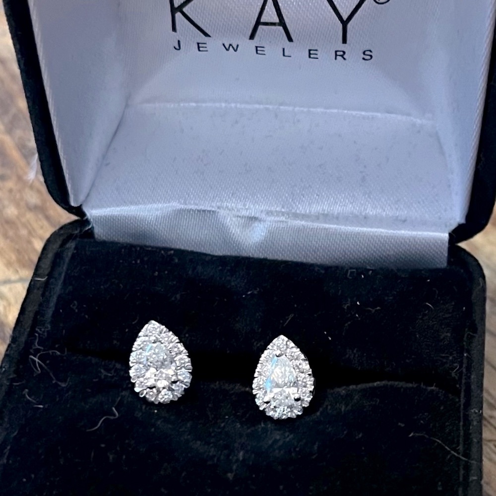 KAY Lab-Grown Diamonds Pear-Shaped Halo Stud Earrings 3/4 ct tw 10K White Gold